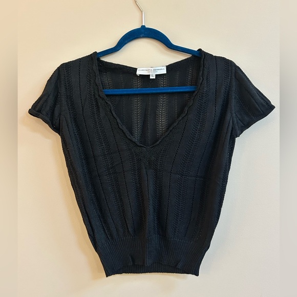Carolina Herrera New York Cashmere & Silk Black Knit Short Sleeve Top, Italy - Picture 1 of 10